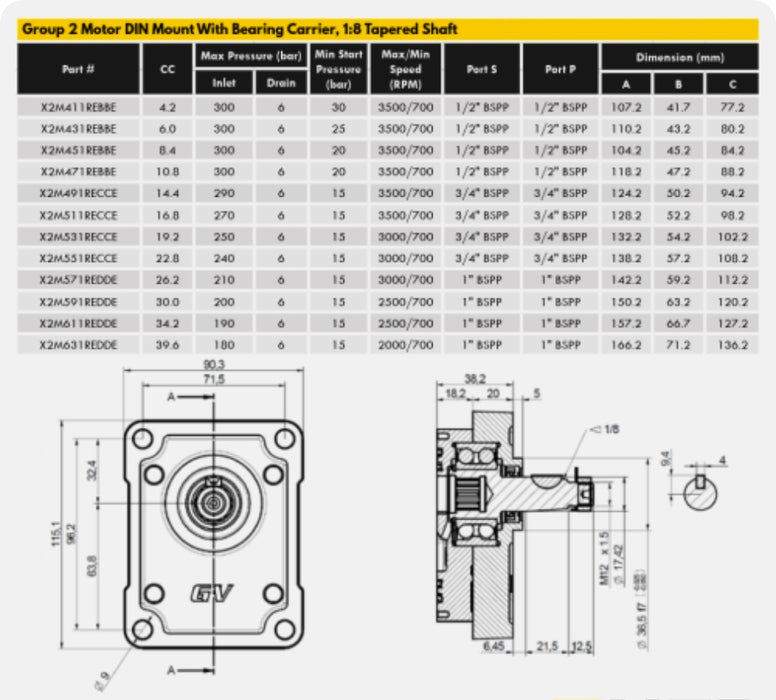 Vivoil Group 2 Pump DIN 1:8 Tapered Shaft with Bearing Carrier