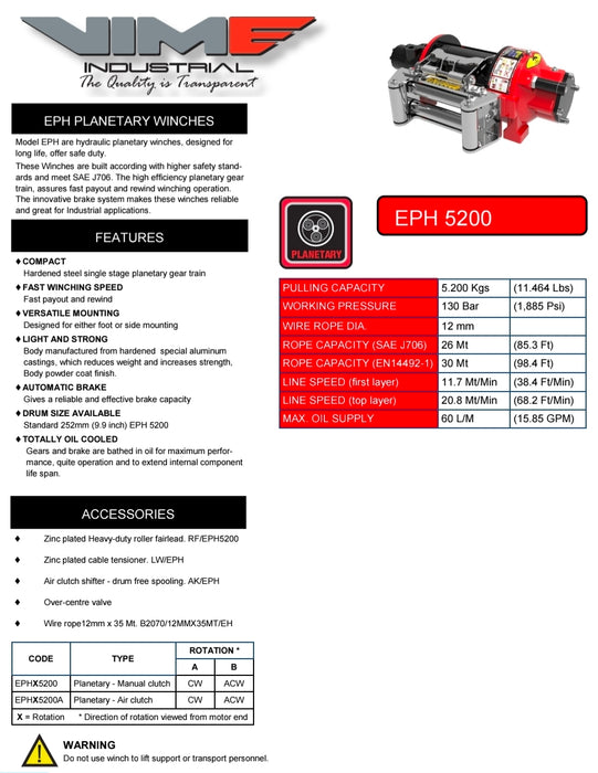 Vime Hydraulic Winch 5,200kg