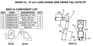 Side Swing Tailgate Kit BOD011A - Long Shank 27mm